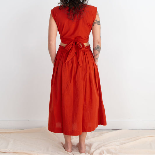 Padmasana Skirt/Dress, red orange double dye