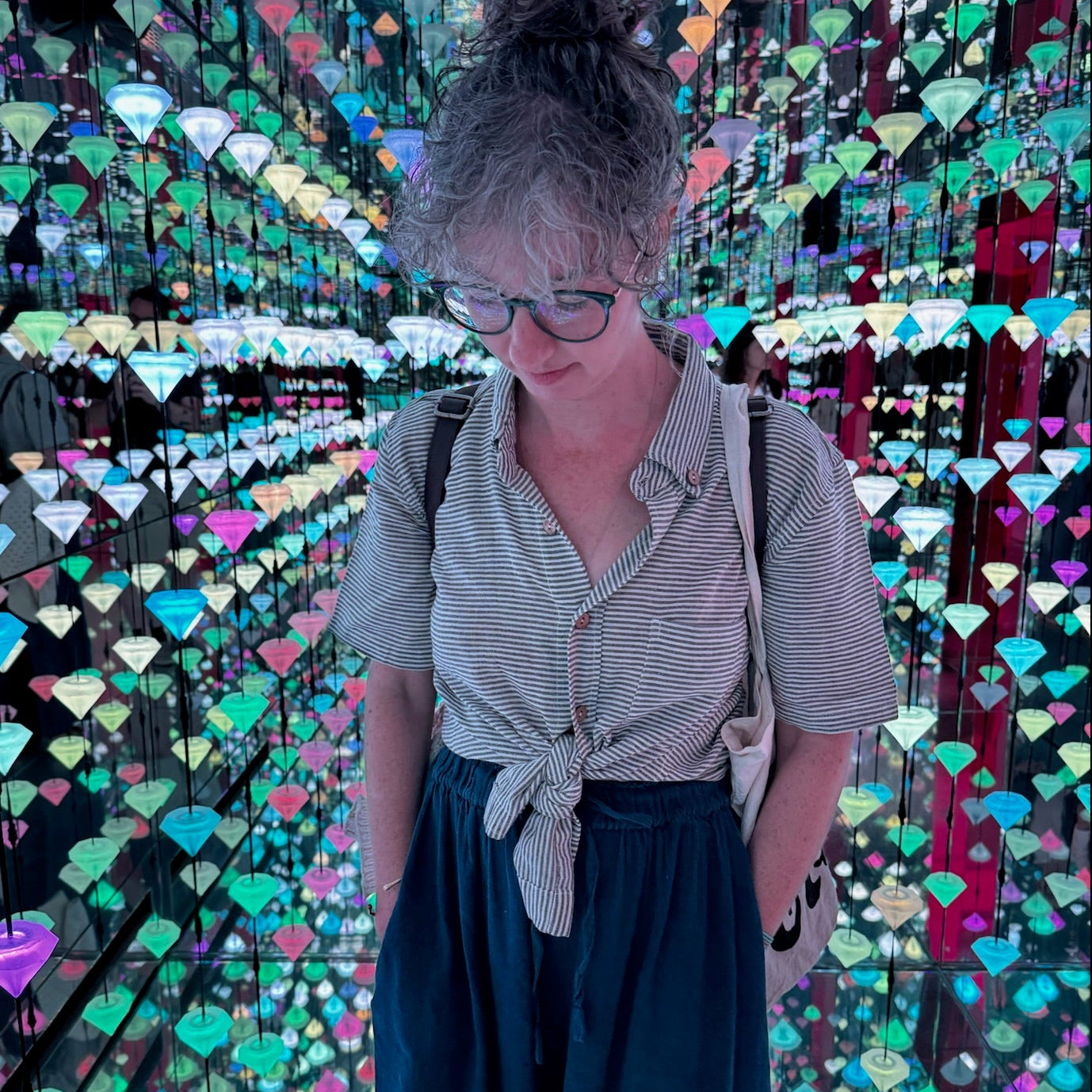 Krishna Button-Up Top, black & white pinstripes