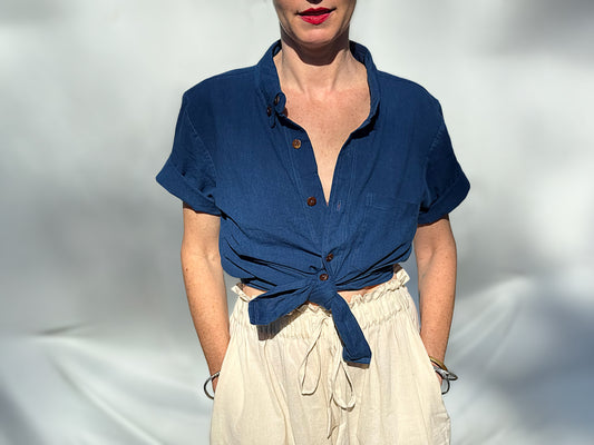 Krishna Button-Up Top, indigo *botanical dye