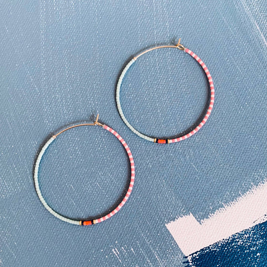 Large Beaded Hoop Earrings, Palm Springs - Small World Goods