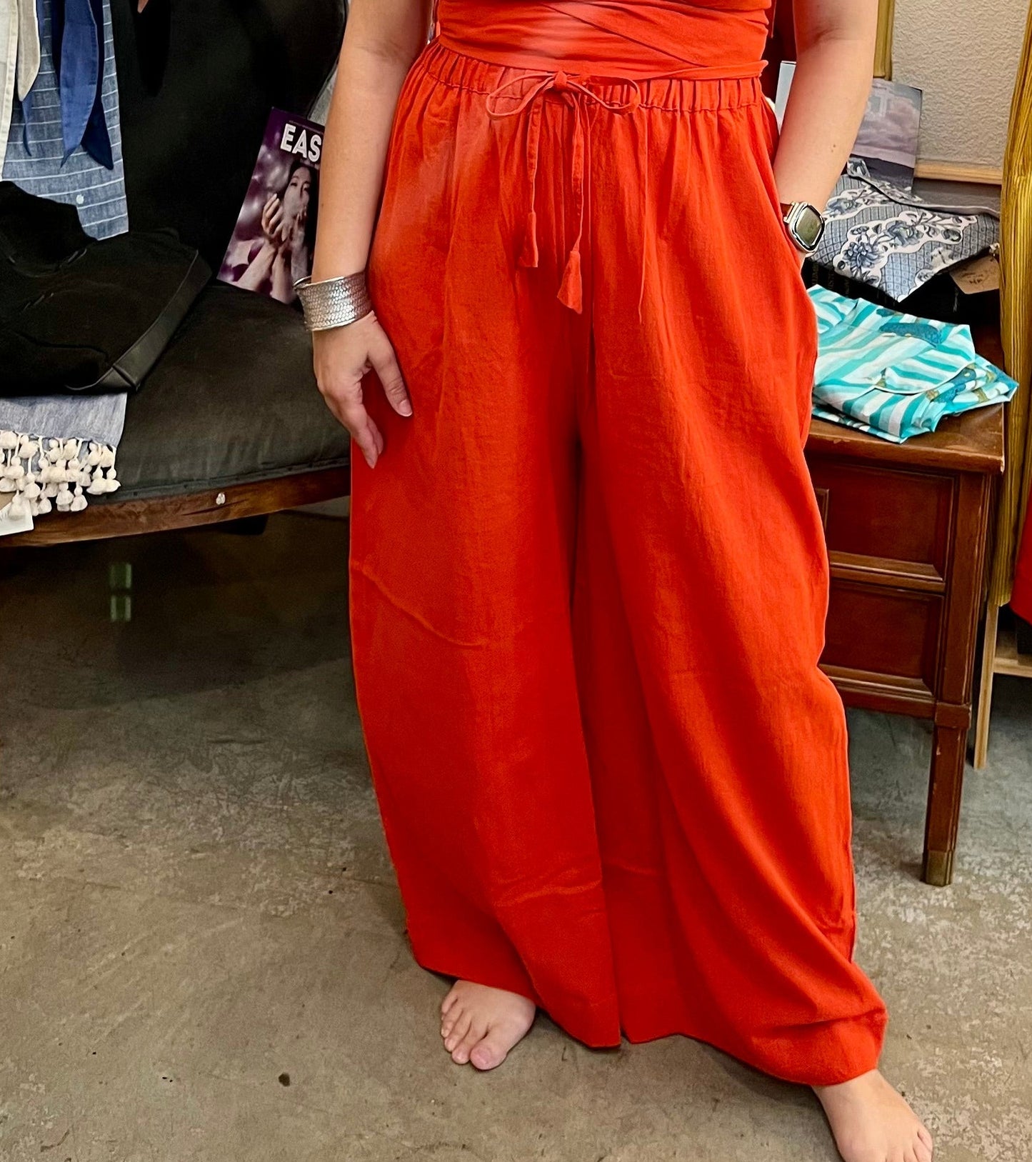 Rabina Trousers, persimmon orange double dye