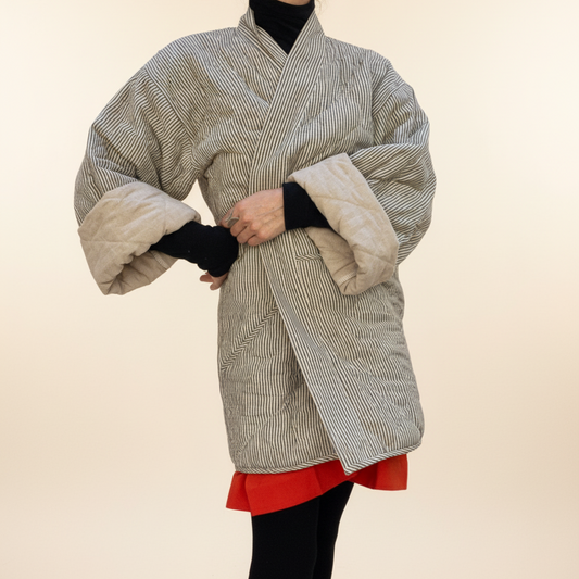 Nabina Quilted Jacket, black & white pinstripes