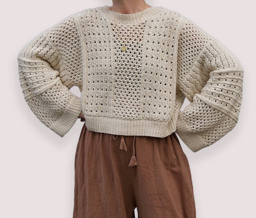 Hand Knit Anita Sweater, natural cotton