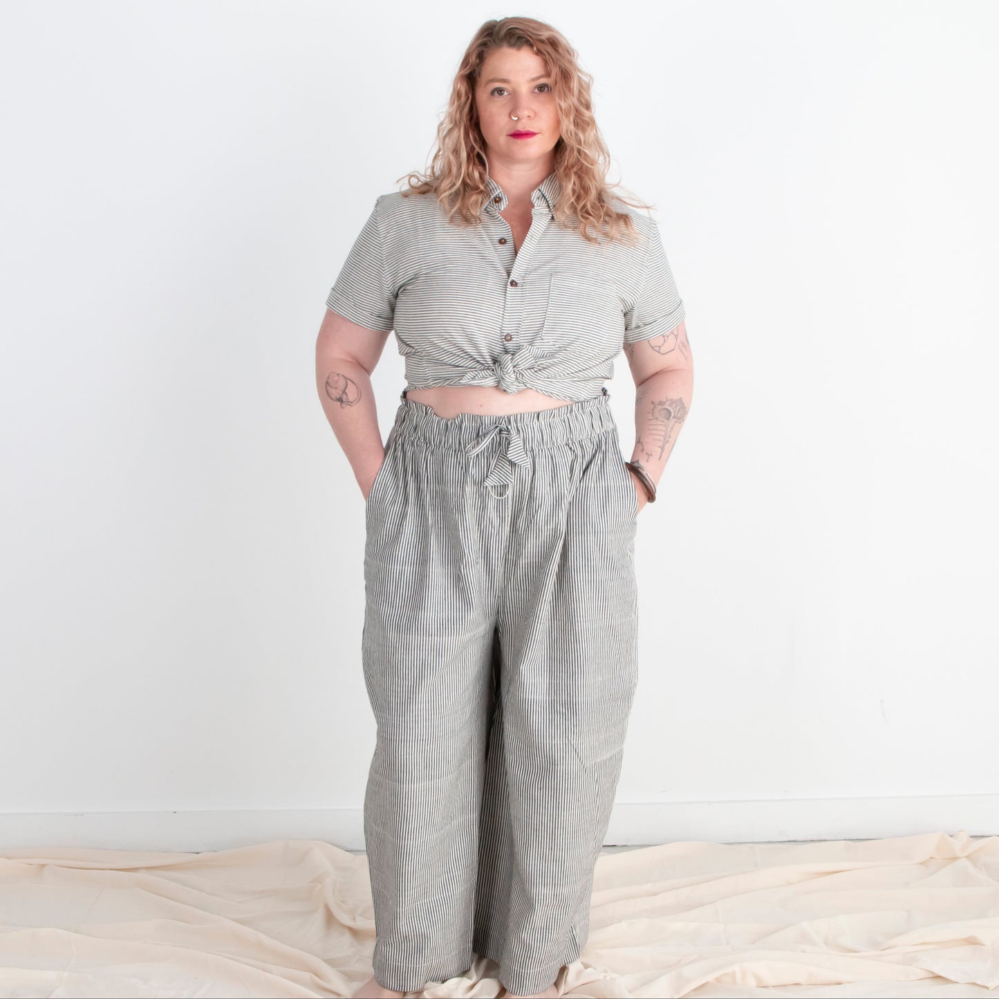 Rabina Trousers, black & white pinstripes