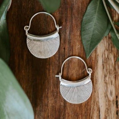 Silver Fan Hill Tribe Earrings - Small World Goods