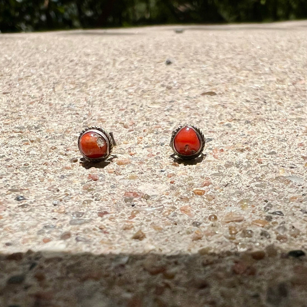 Tibetan Coral Stud Earrings