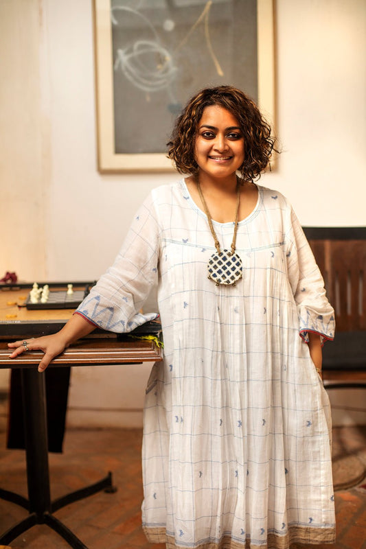 White & Blue Taant Dress - Small World Goods