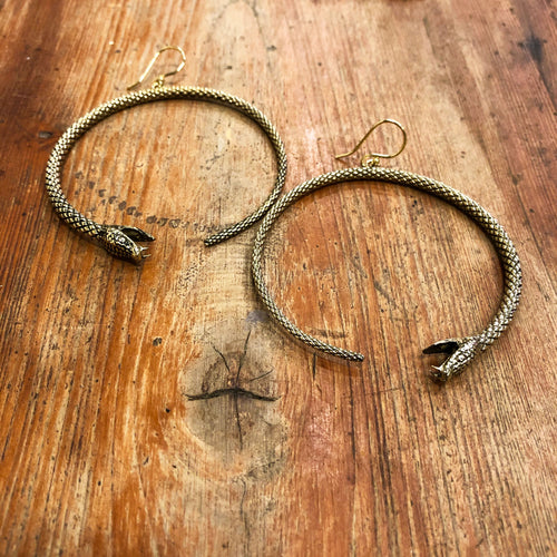 Brass Snake Hoop Earrings