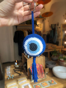 Hand Knit Evil Eye Keychain