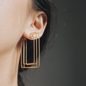 Gold Wire Earrings, Rectangle