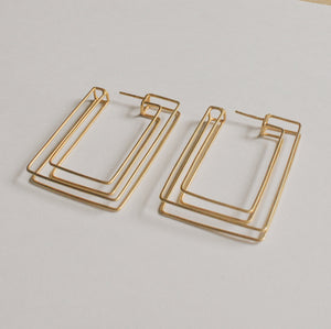 Gold Wire Earrings, Rectangle