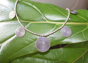 Hill Tribe Spirals Necklace, Pure Silver