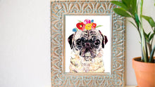 Load image into Gallery viewer, Pug with Flower Crown Print
