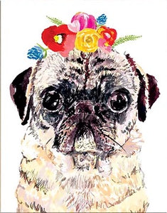 Pug with Flower Crown Print