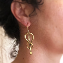 Load image into Gallery viewer, Hanging Brass Snake Earrings